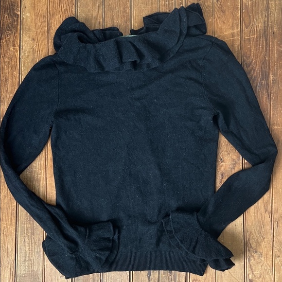 Ralph Lauren Women’s cashmere silk Black Ruffled Long Sleeve sweater Top - Picture 6 of 6